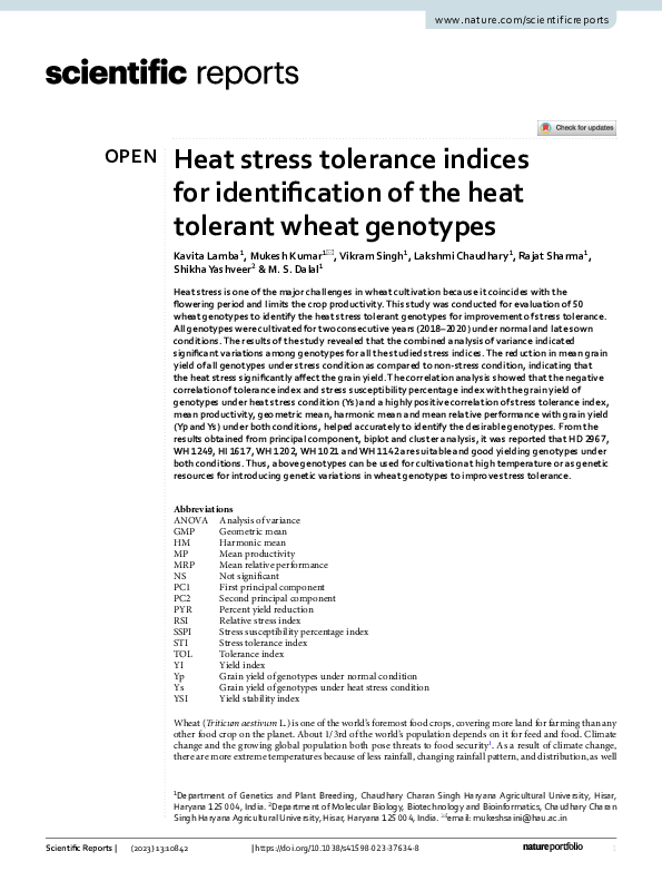 (PDF) Heat stress tolerance indices for identification of the heat ...