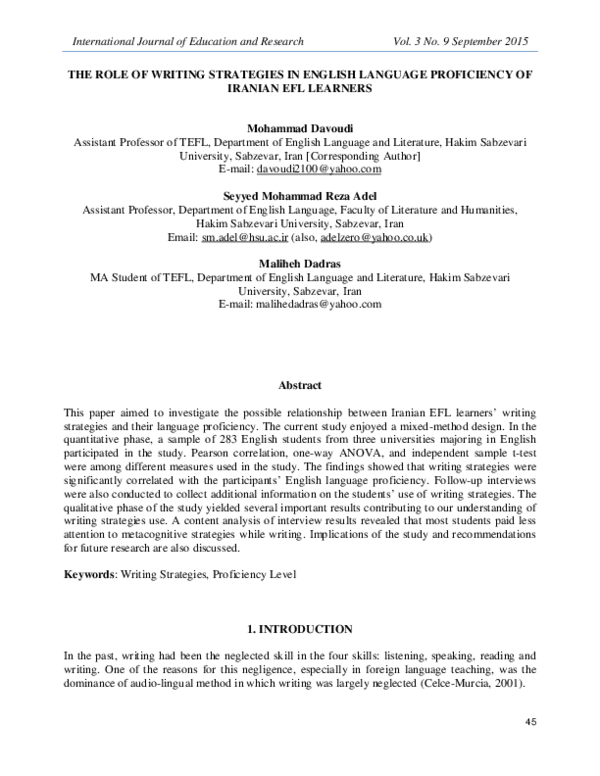(PDF) The Role of Writing Strategies in English Language Proficiency of ...
