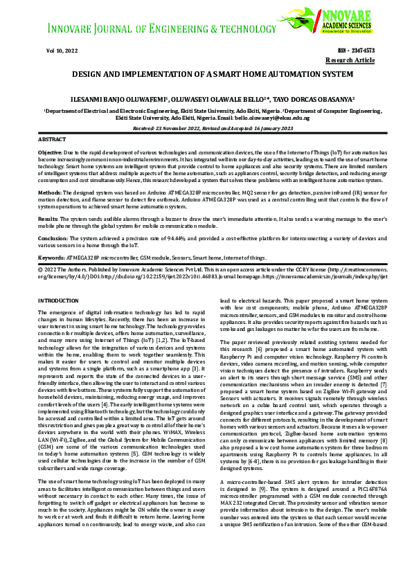 (PDF) Design and Implementation of a Smart Home Automation System