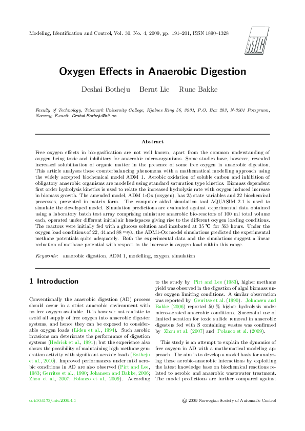 (PDF) Oxygen Effects in Anaerobic Digestion