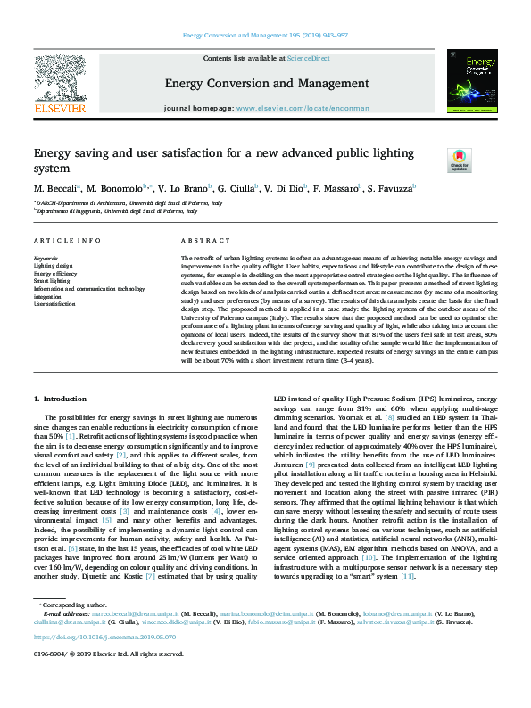 (PDF) Energy saving and user satisfaction for a new advanced public ...