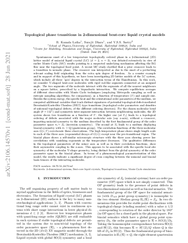 (PDF) Topological phase transitions in 2-dimensional bent-core liquid ...