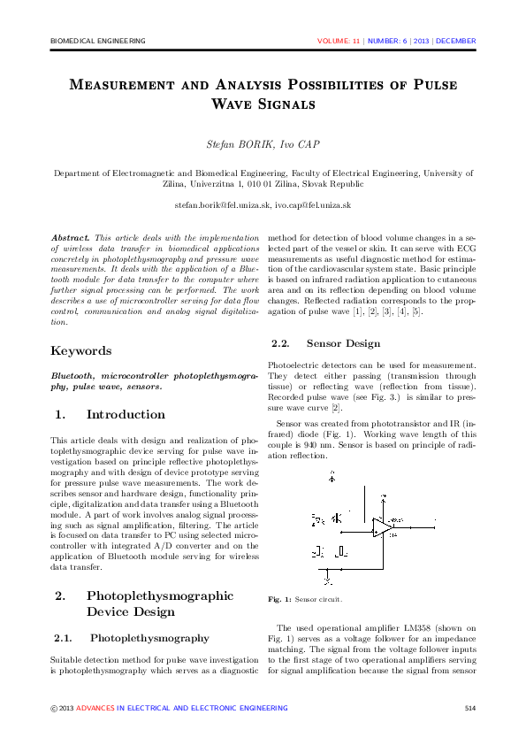 (PDF) Measurement and Analysis Possibilities of Pulse Wave Signals