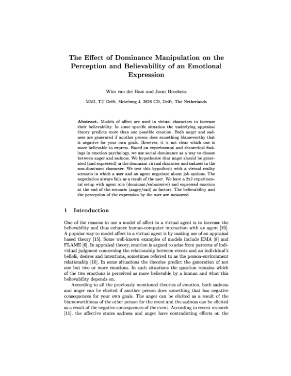 (PDF) The Effect of Dominance Manipulation on the Perception and ...