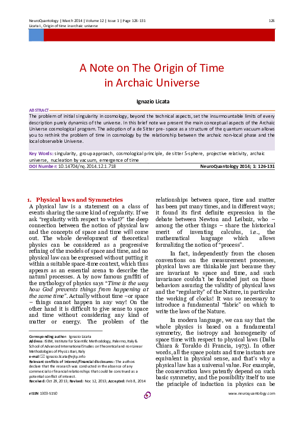 (PDF) A Note on The Origin of Time in Archaic Universe