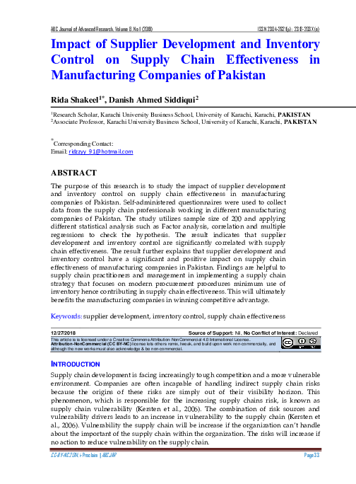 (PDF) Impact of Supplier Development and Inventory Control on Supply ...