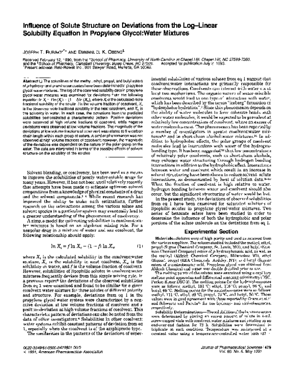(PDF) Influence of Solute Structure on Deviations from the Log-Linear ...