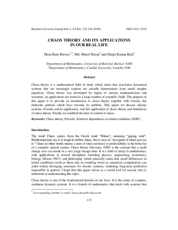 (PDF) Chaos Theory and Its Applications in Our Real Life