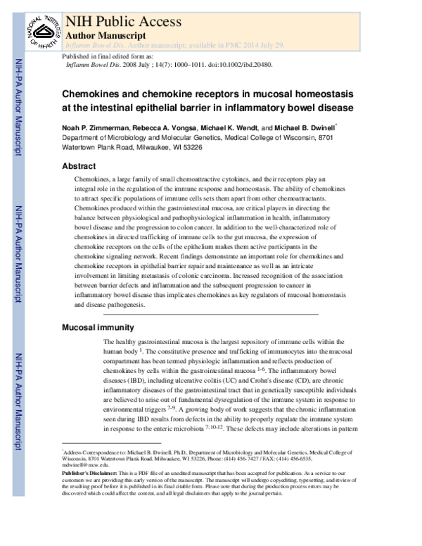 (PDF) Chemokines and chemokine receptors in mucosal homeostasis at the ...