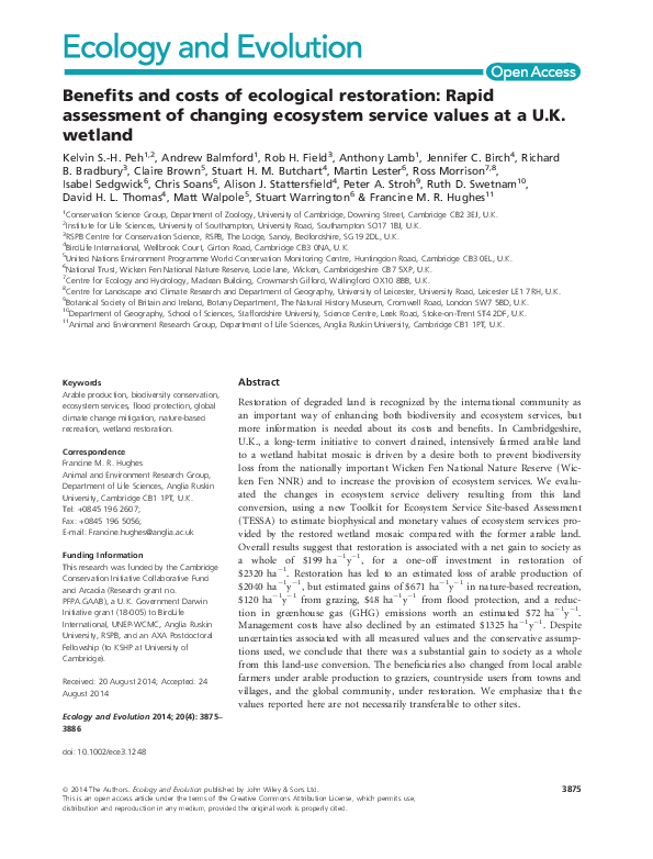 (PDF) Benefits and costs of ecological restoration: Rapid assessment of ...