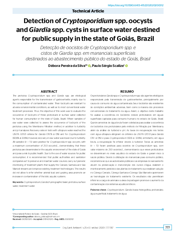 (PDF) Detection of Cryptosporidium spp. oocysts and Giardia spp. cysts ...