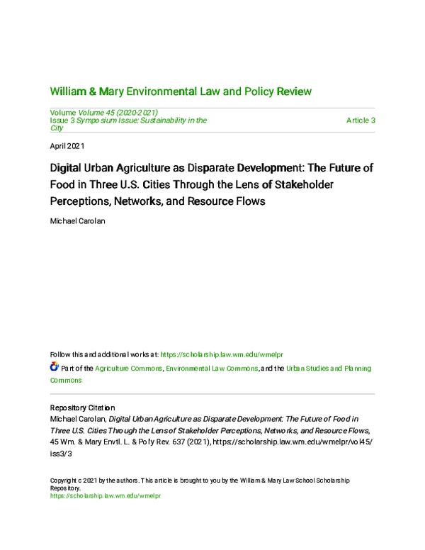 (PDF) Digital Urban Agriculture as Disparate Development: The Future of ...