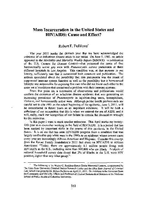 (PDF) Mass Incarceration in the United States and HIV/AIDS: Cause and ...