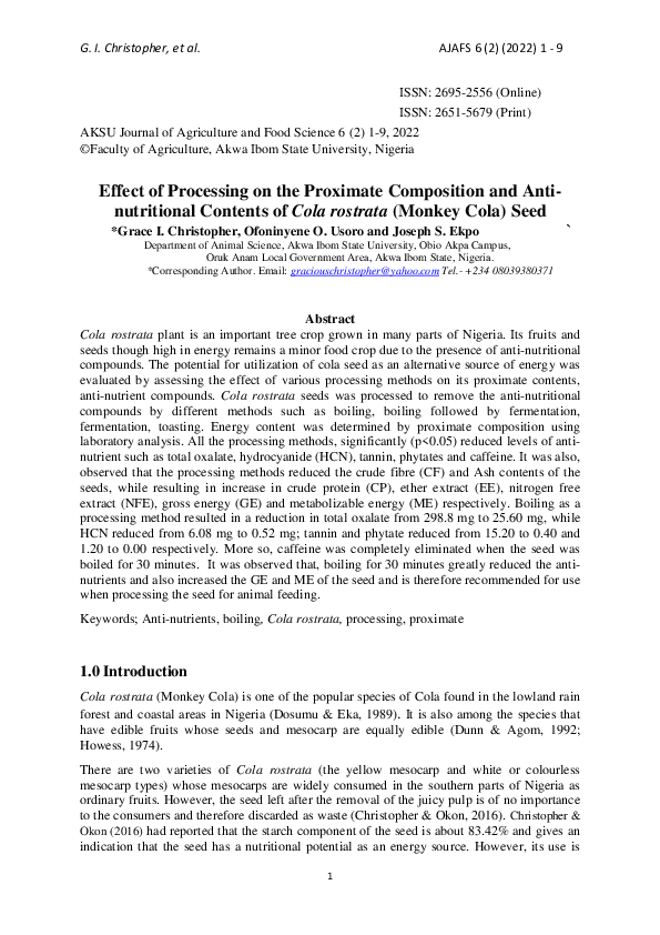 (PDF) Effect of Processing on the Proximate Composition and ...
