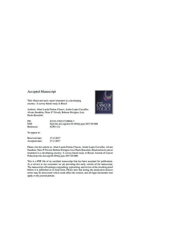 (PDF) Head and neck cancer treatment in a developing country: A survey ...