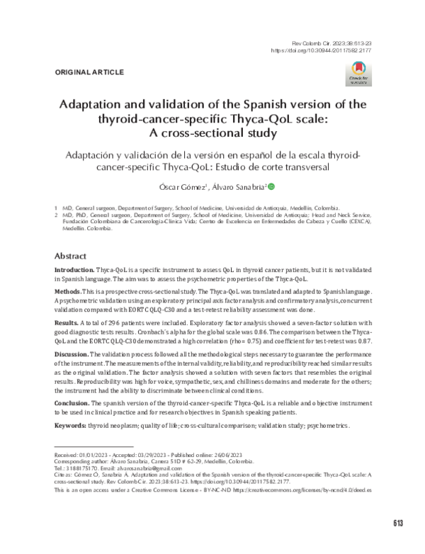 (PDF) Adaptation and validation of the Spanish version of the thyroid ...