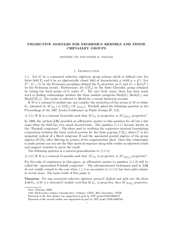 (PDF) Projective modules for Frobenius kernels and finite Chevalley groups