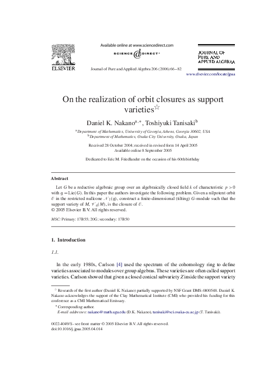 (PDF) On the realization of orbit closures as support varieties