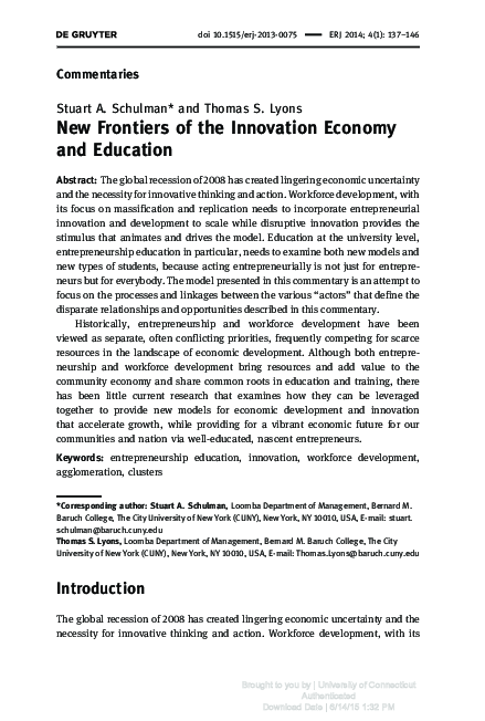 (PDF) New Frontiers of the Innovation Economy and Education