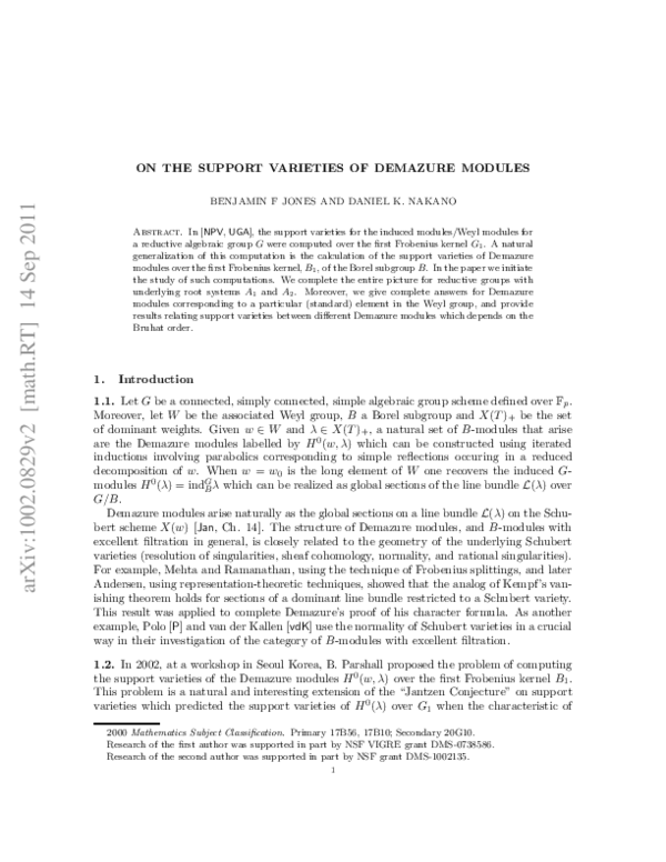 (PDF) On the support varieties of Demazure modules