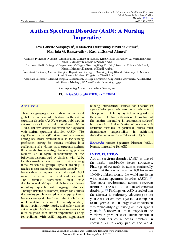(PDF) Autism Spectrum Disorder (ASD): A Nursing Imperative