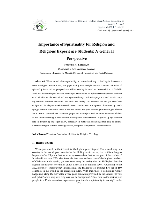(PDF) Importance of Spirituality for Religion and Religious Experience ...