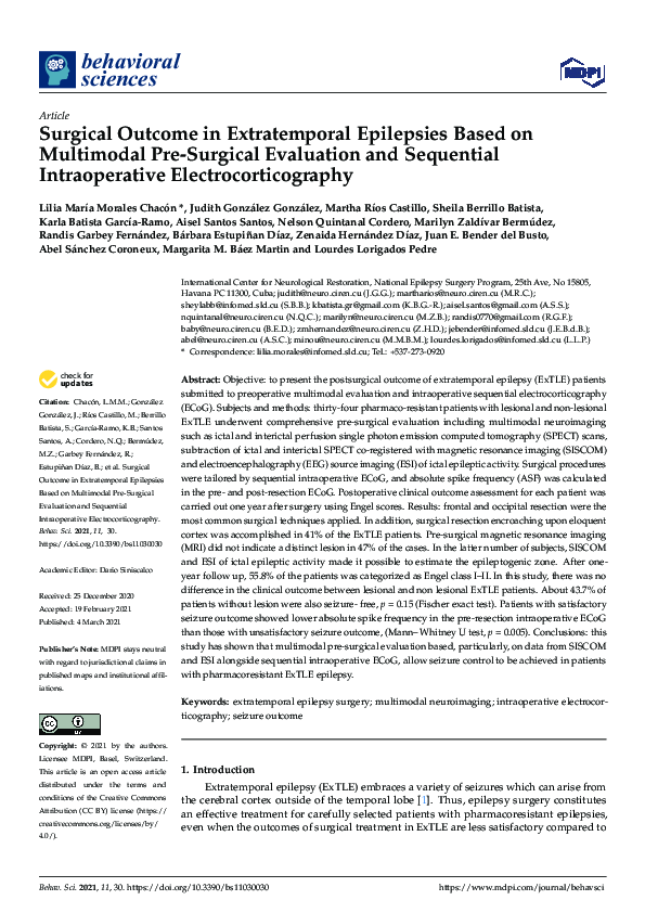 (PDF) Surgical Outcome in Extratemporal Epilepsies Based on Multimodal ...