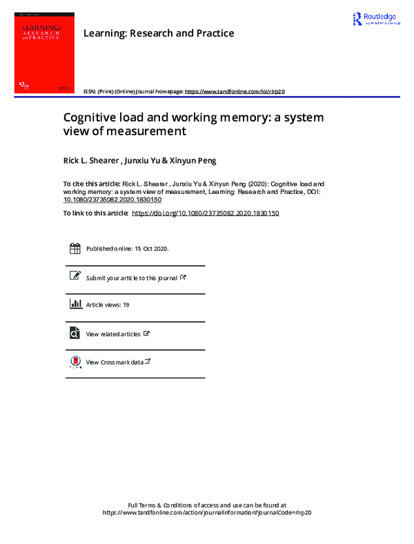 (PDF) Cognitive load and working memory: a system view of measurement