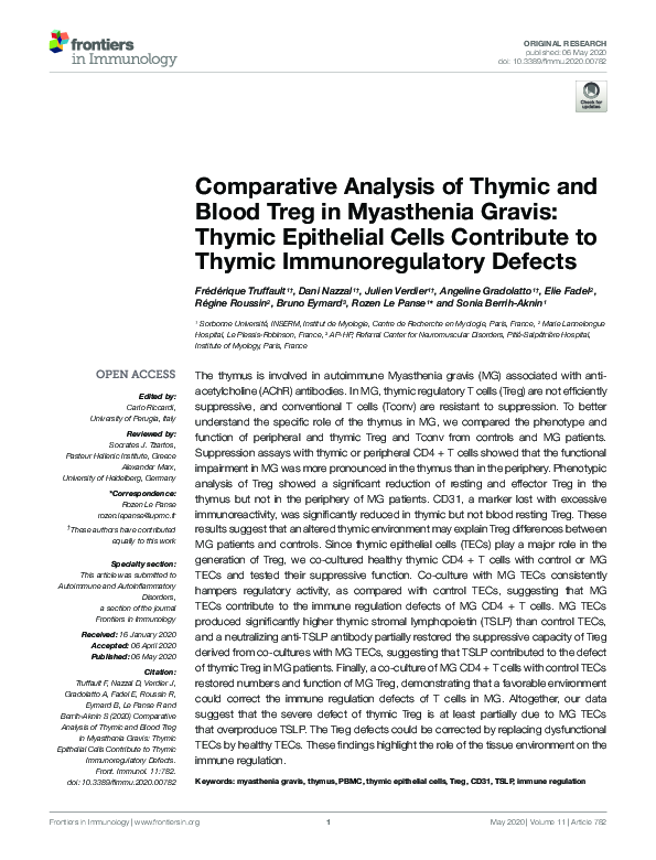 (PDF) Comparative Analysis of Thymic and Blood Treg in Myasthenia ...
