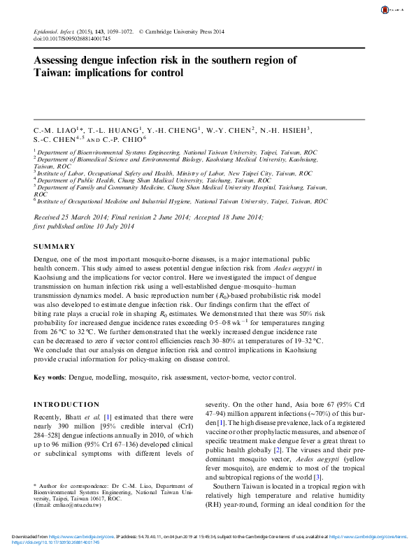 (PDF) Assessing dengue infection risk in the southern region of Taiwan ...