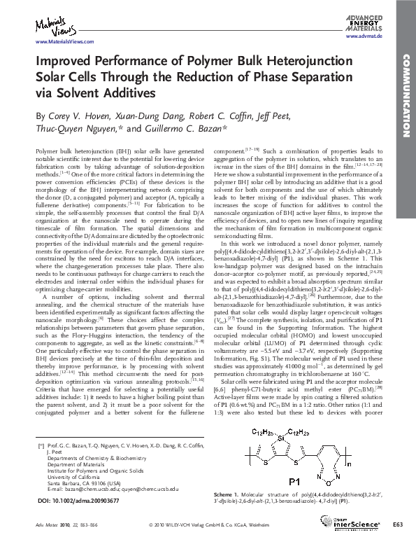 (PDF) Improved Performance of Polymer Bulk Heterojunction Solar Cells ...