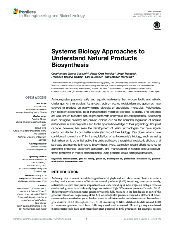 (PDF) Systems Biology Approaches to Understand Natural Products ...