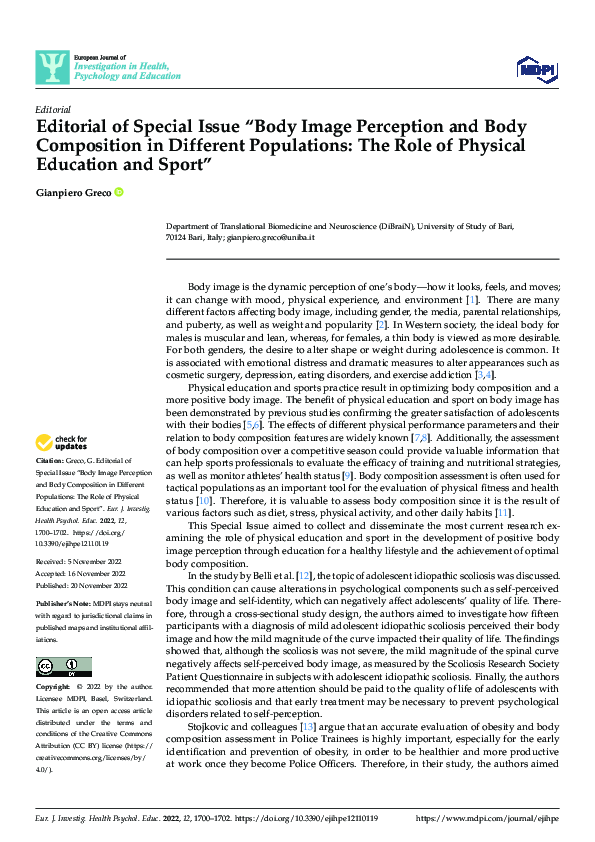 (PDF) Editorial of Special Issue “Body Image Perception and Body ...