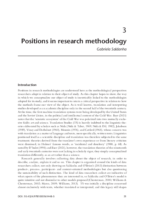 (PDF) Positions in Research Methodologies