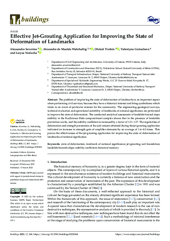 (PDF) Effective Jet-Grouting Application for Improving the State of ...