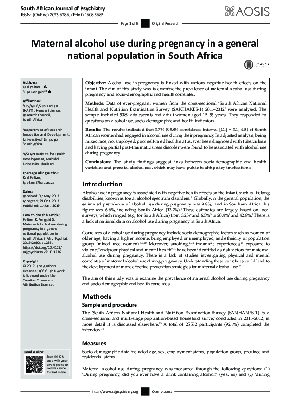 View of (PDF) Maternal alcohol use during pregnancy in a general national ...