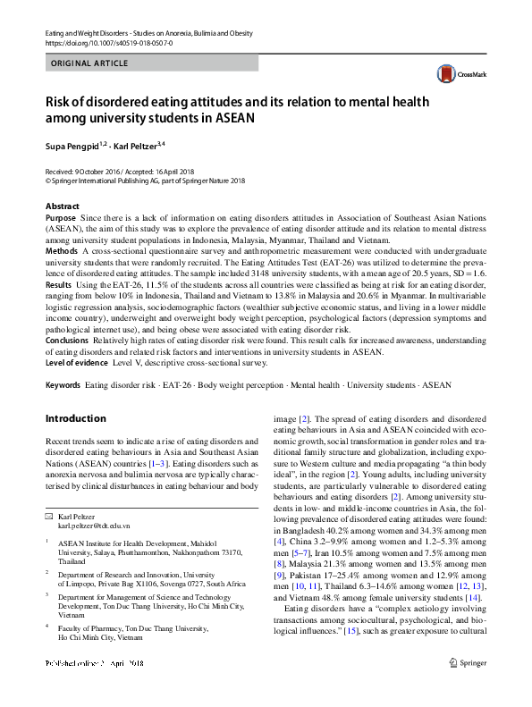 (PDF) Risk of disordered eating attitudes and its relation to mental ...