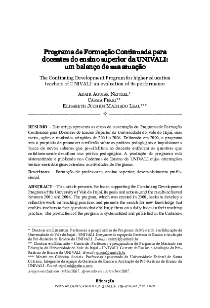(PDF) Programa de Formação Continuada para docentes do ensino superior ...