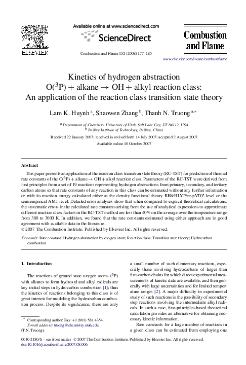 (PDF) Kinetics of hydrogen abstraction O(3P)+alkane→OH+alkyl reaction ...