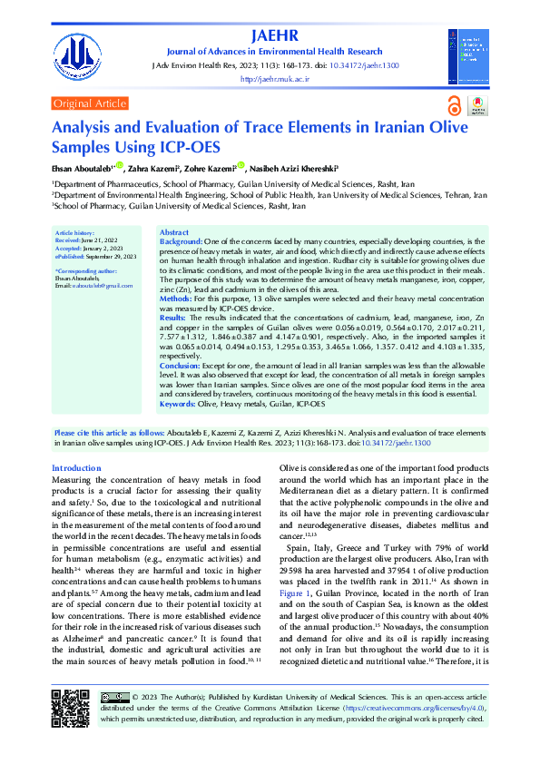 (PDF) Analysis and Evaluation of Trace Elements in Iranian Olive ...