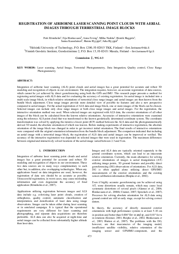 Pdf Registration Of Airborne Laser Scanning Point Clouds With Aerial