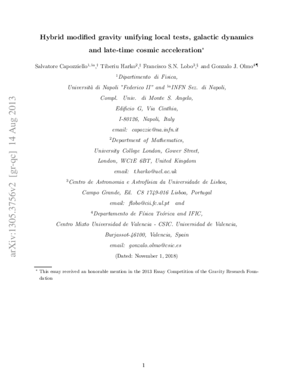 (PDF) Hybrid modified gravity unifying local tests, galactic dynamics ...