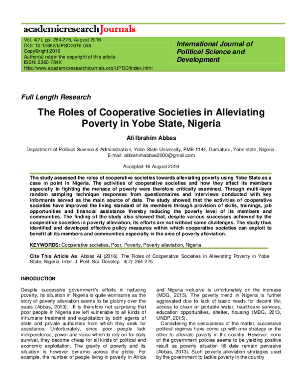 (PDF) The Roles of Cooperative Societies in Alleviating Poverty in Yobe ...