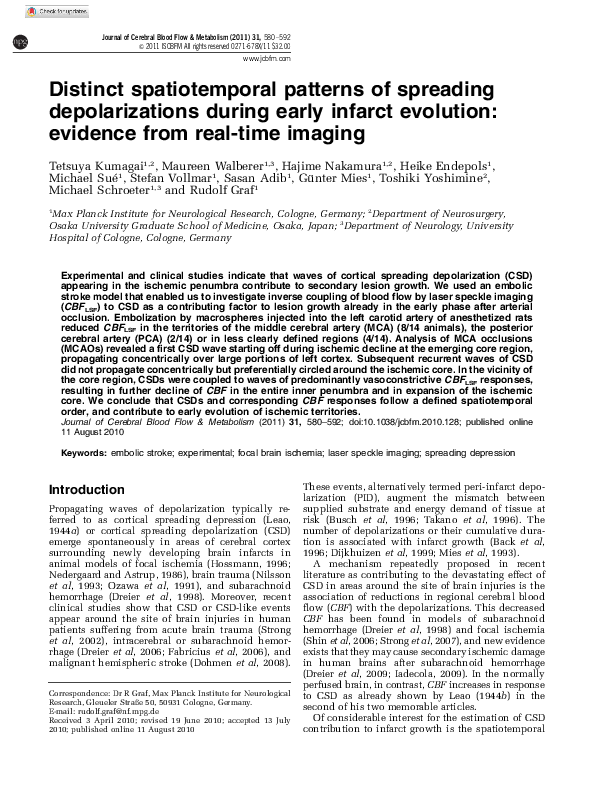 (PDF) Distinct Spatiotemporal Patterns of Spreading Depolarizations ...