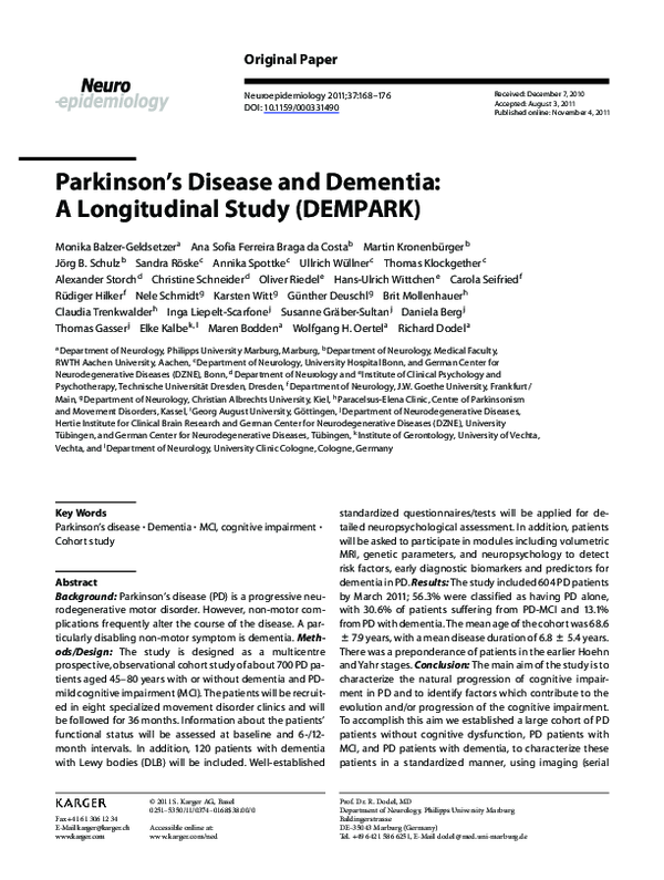 (PDF) Parkinson’s Disease and Dementia: A Longitudinal Study (DEMPARK)