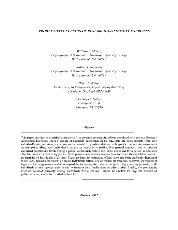 (PDF) Productivity Effects of Research Assessment Exercises