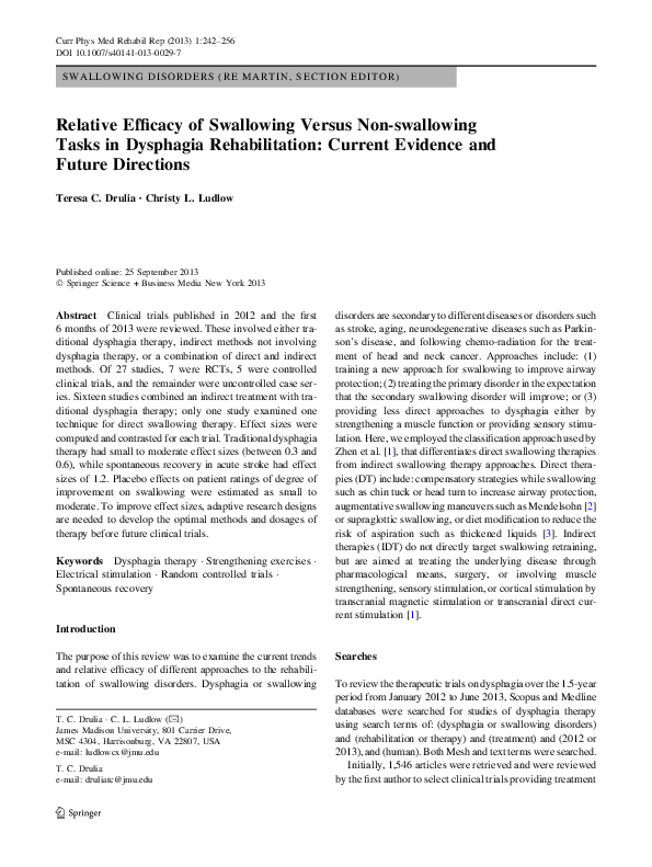 (PDF) Relative Efficacy of Swallowing Versus Non-swallowing Tasks in ...