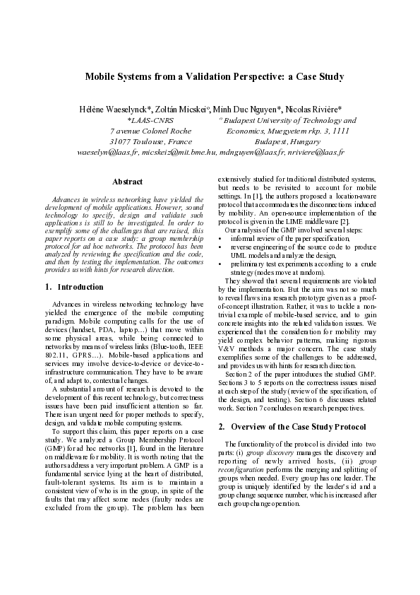 (PDF) Mobile Systems from a Validation Perspective: a Case Study