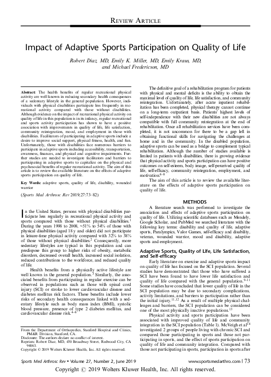 (PDF) Impact of Adaptive Sports Participation on Quality of Life