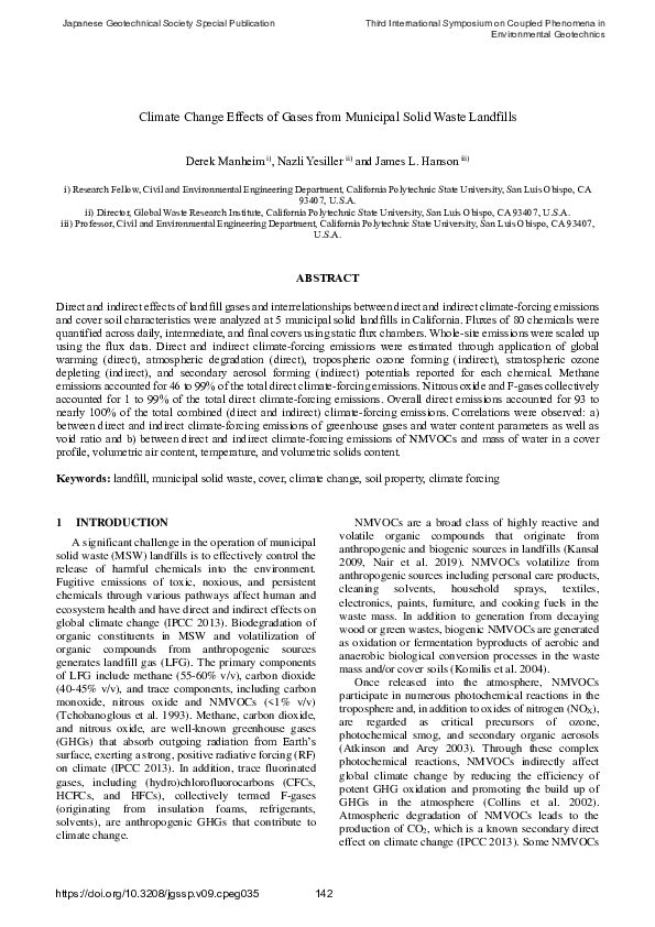 (PDF) Climate Change Effects of Gases from Municipal Solid Waste Landfills